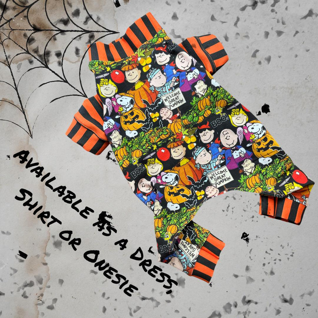 HALLOWEEN PEANUTS Onesie, Spandex Stretch Clothing for Small Pets, Handmade Dog Jammies