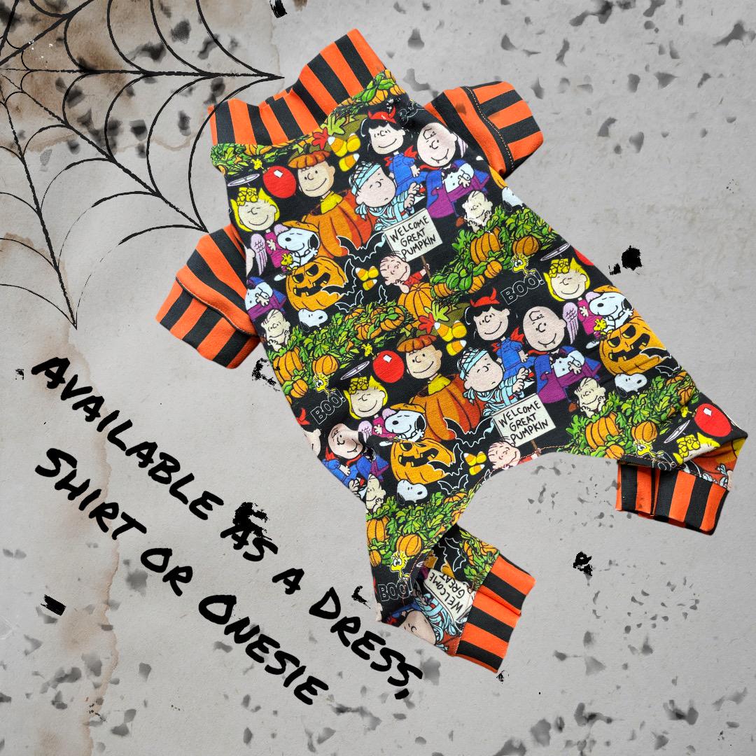 HALLOWEEN PEANUTS Onesie, Spandex Stretch Clothing for Small Pets, Handmade Dog Jammies