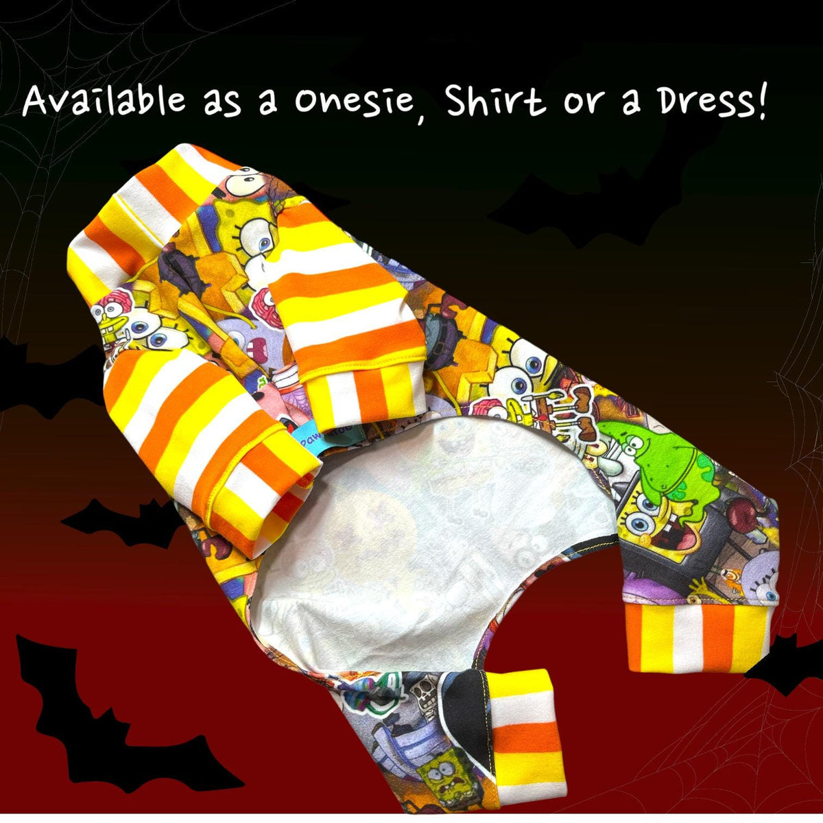 HALLOWEEN SPONGE BOB Dog Clothing, Available as Shirt, Onesie or Dress