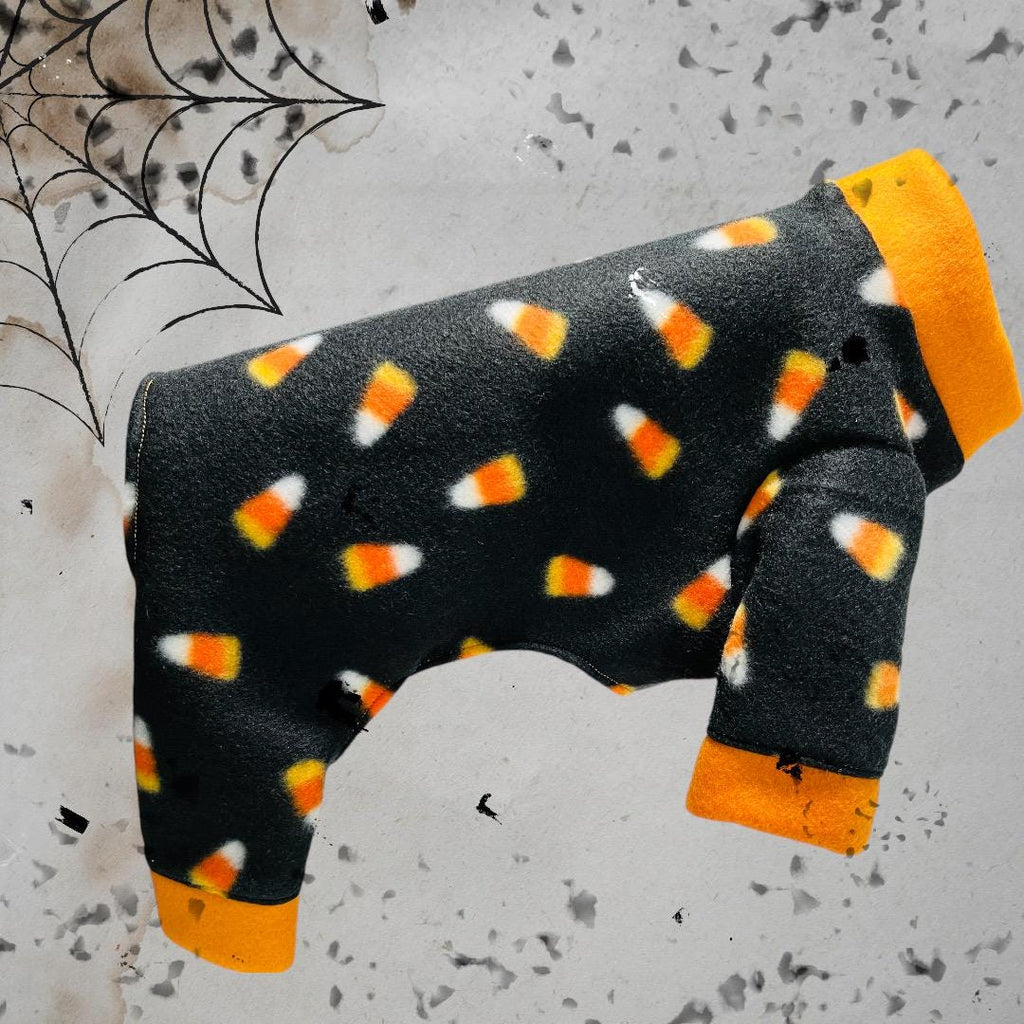 CANDY CORN FLEECE Dog Jammies: Halloween Pet Onesie