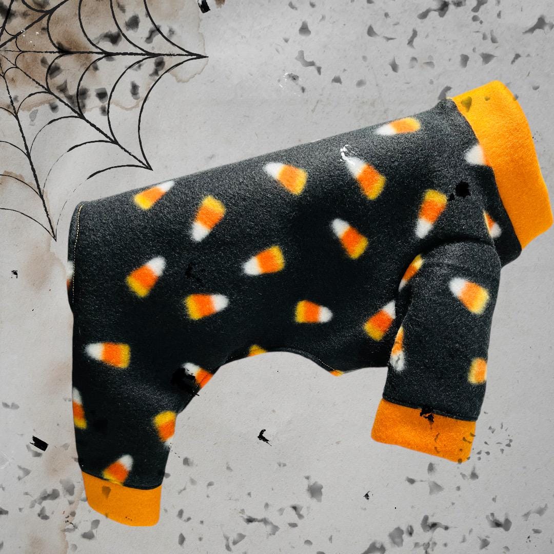 CANDY CORN FLEECE Dog Jammies: Halloween Pet Onesie