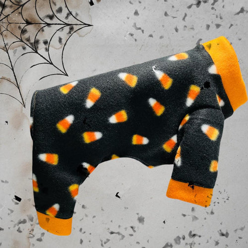 CANDY CORN FLEECE Dog Jammies: Halloween Pet Onesie