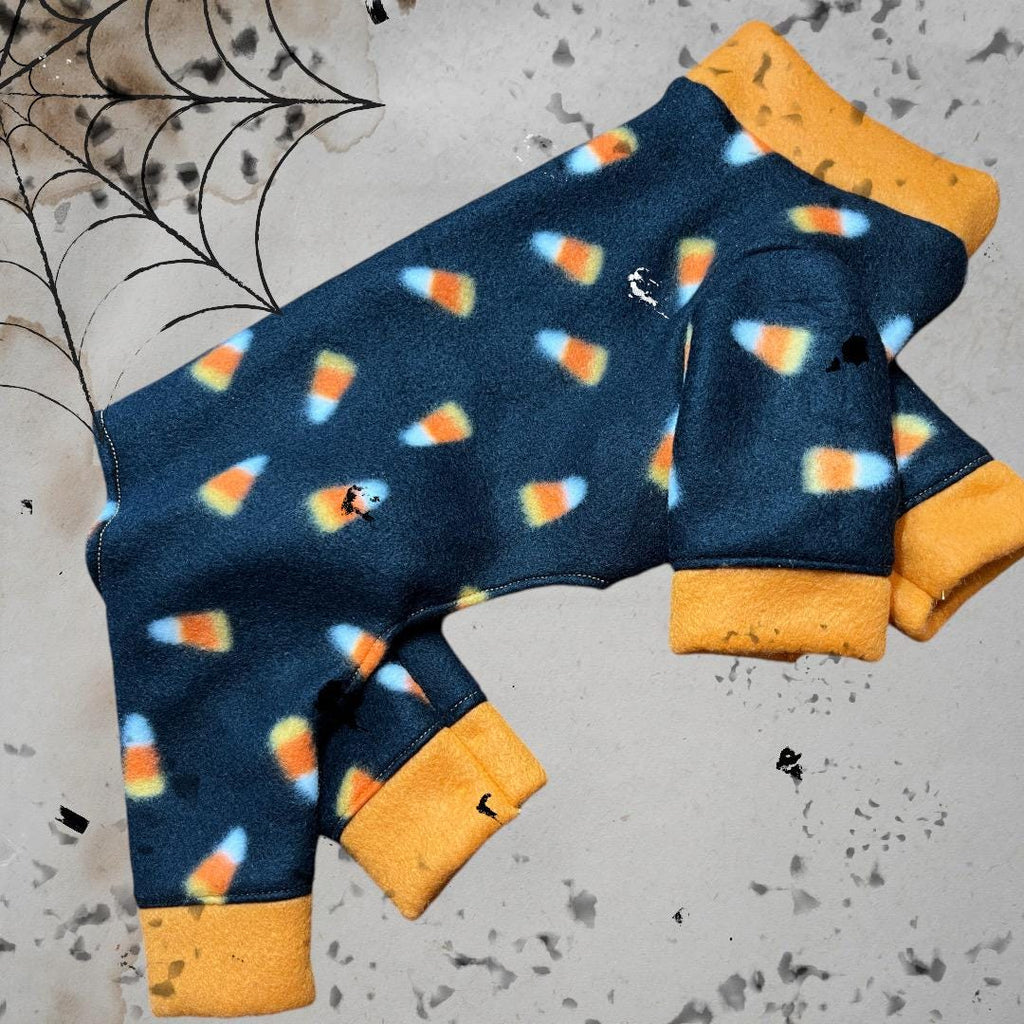 CANDY CORN FLEECE Dog Jammies: Halloween Pet Onesie