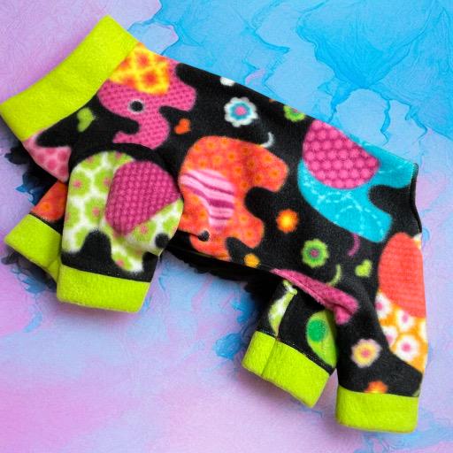 ELEPHANTS on PARADE Fleece Dog Jammies: Handmade Cozy Onesie