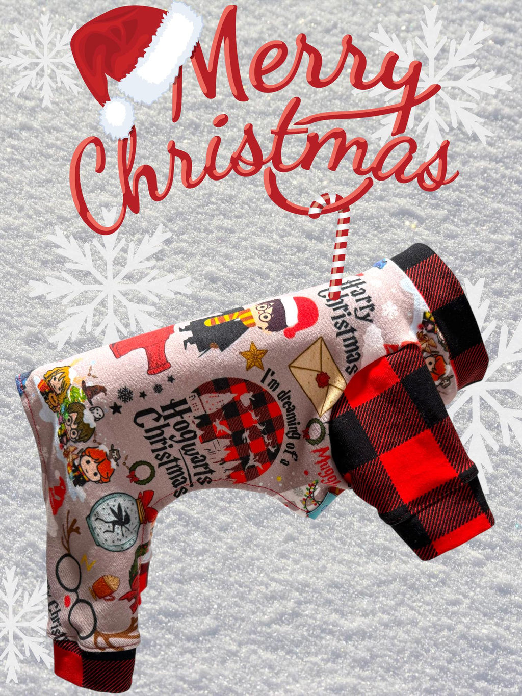 HARRY CHRISTMAS DOG Jammies, Handmade Holiday Pet Onesie