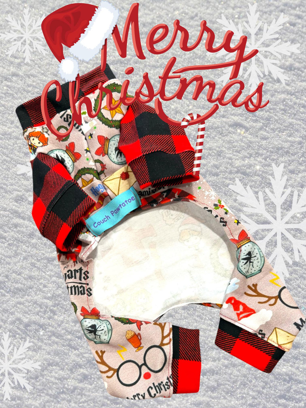 HARRY CHRISTMAS DOG Jammies, Handmade Holiday Pet Onesie