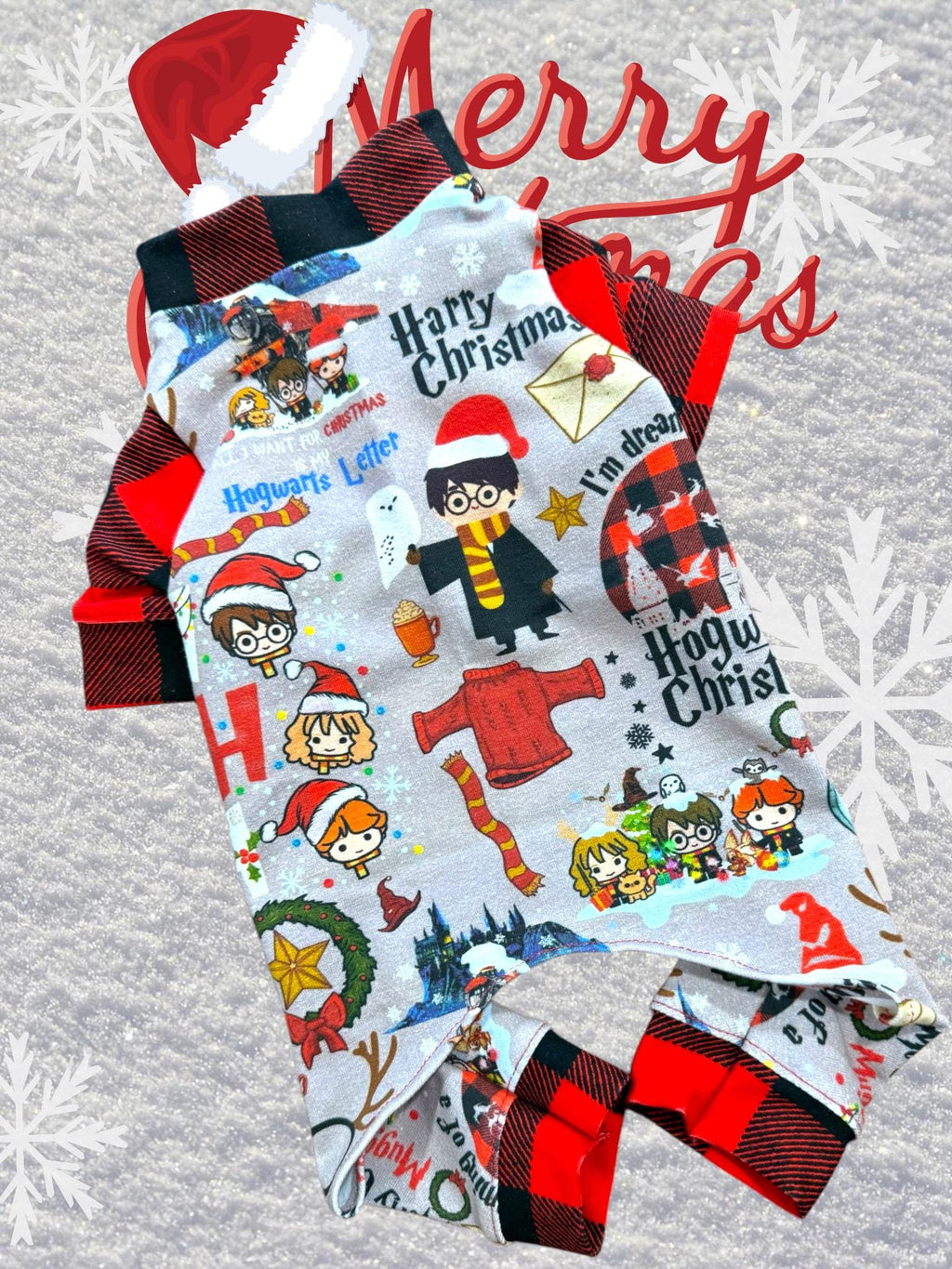 HARRY CHRISTMAS DOG Jammies, Handmade Holiday Pet Onesie