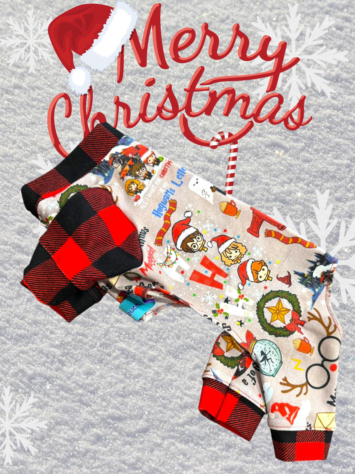 HARRY CHRISTMAS DOG Jammies, Handmade Holiday Pet Onesie