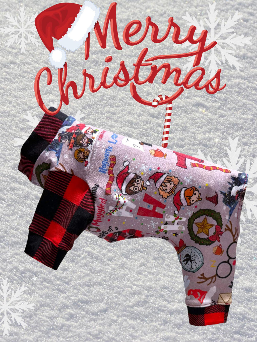 HARRY CHRISTMAS DOG Jammies, Handmade Holiday Pet Onesie
