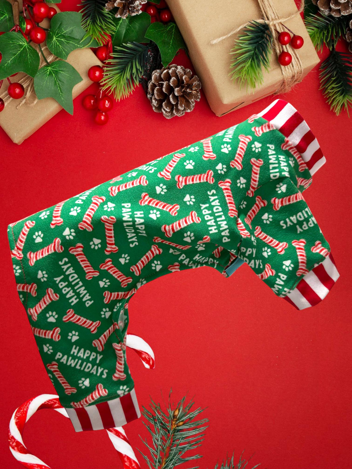 HAPPY PAWLIDAYS JAMMIES for Small Dogs,  Holiday Pet Clothing