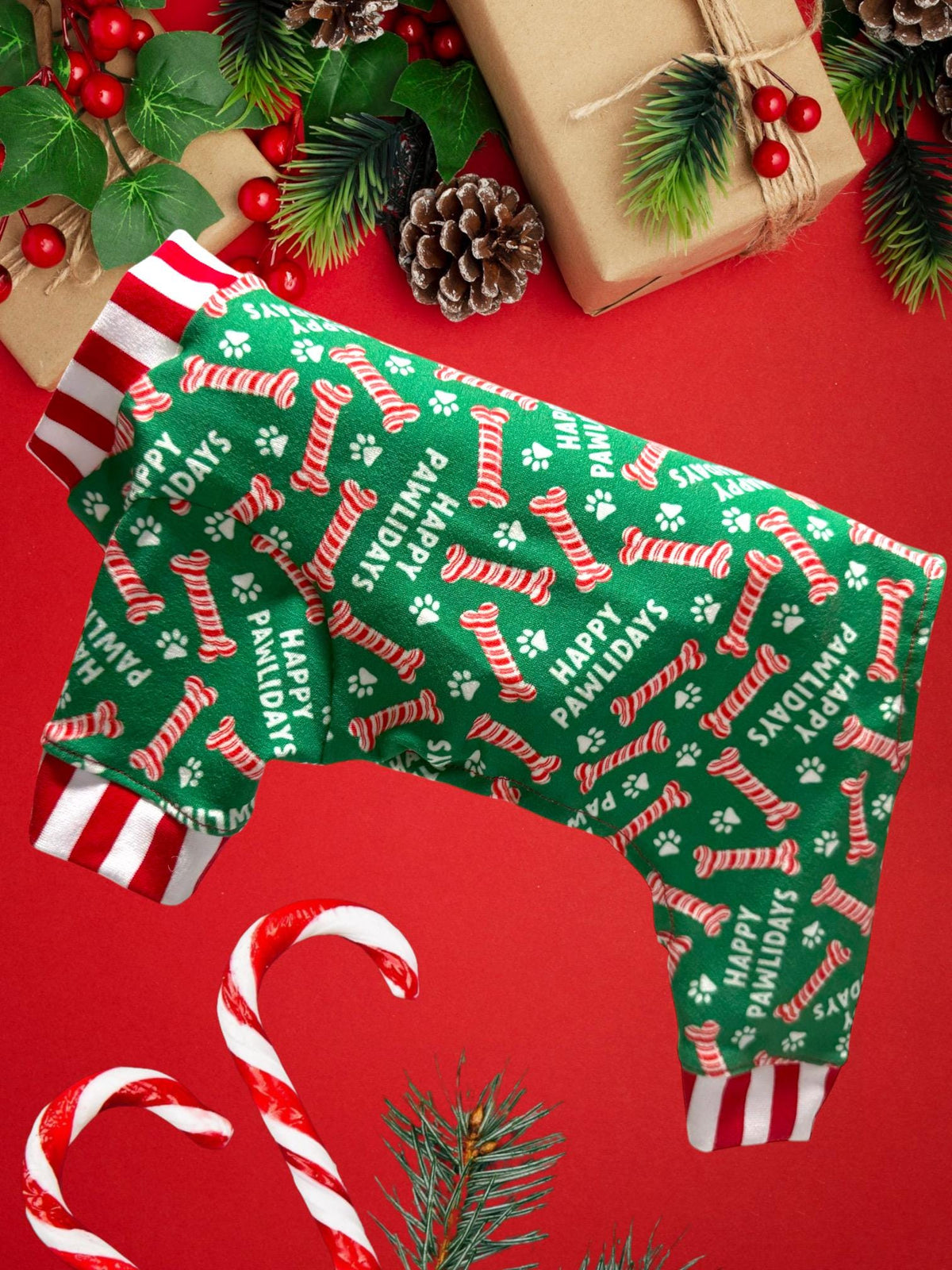 HAPPY PAWLIDAYS JAMMIES for Small Dogs,  Holiday Pet Clothing