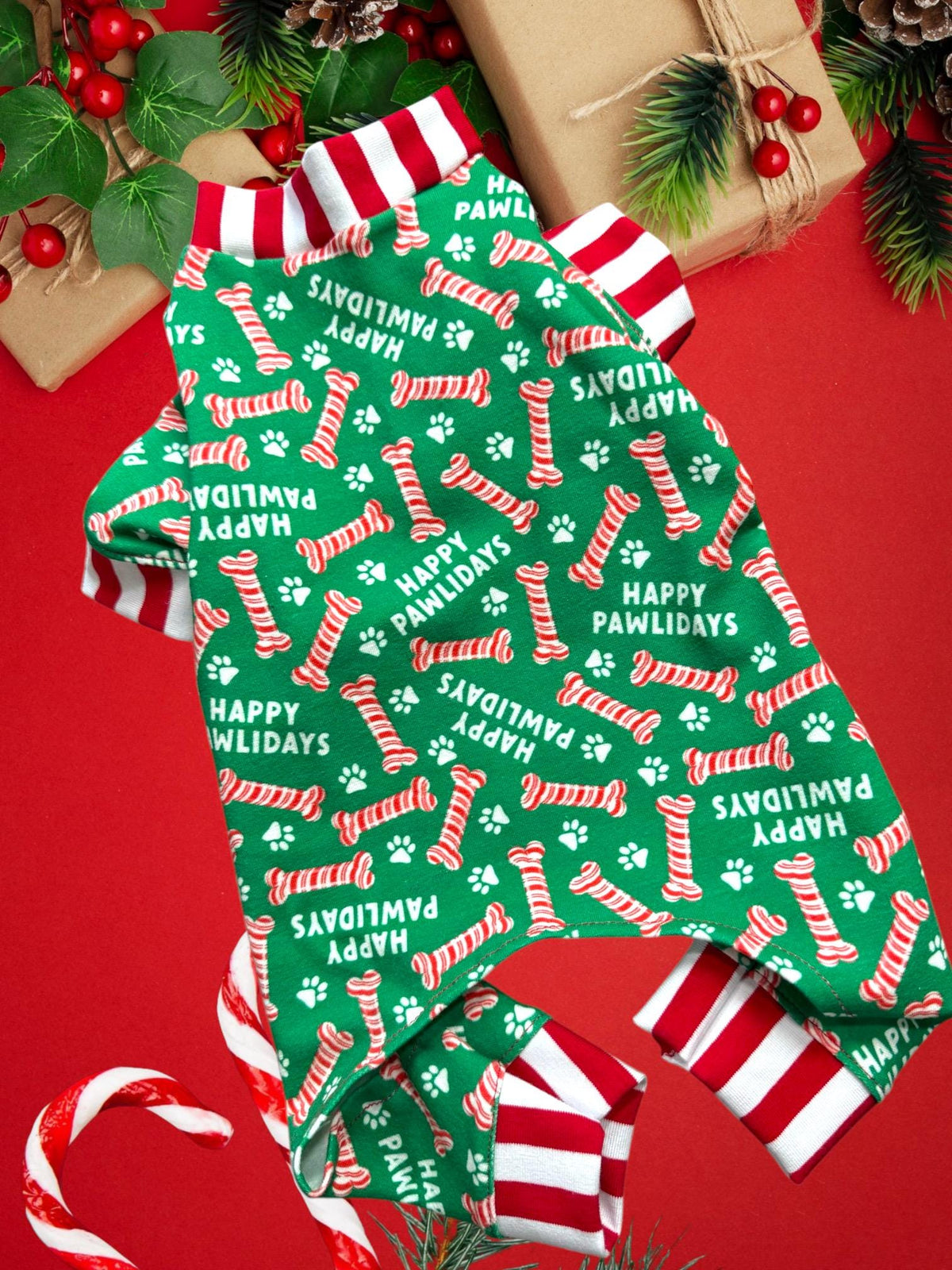 HAPPY PAWLIDAYS JAMMIES for Small Dogs,  Holiday Pet Clothing
