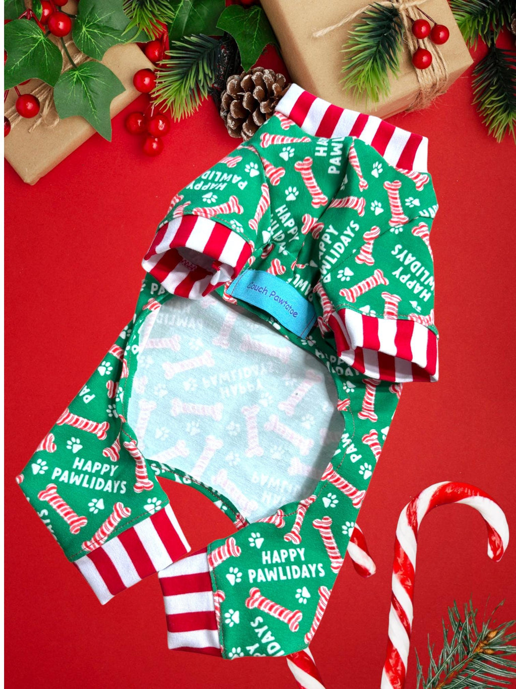 HAPPY PAWLIDAYS JAMMIES for Small Dogs,  Holiday Pet Clothing
