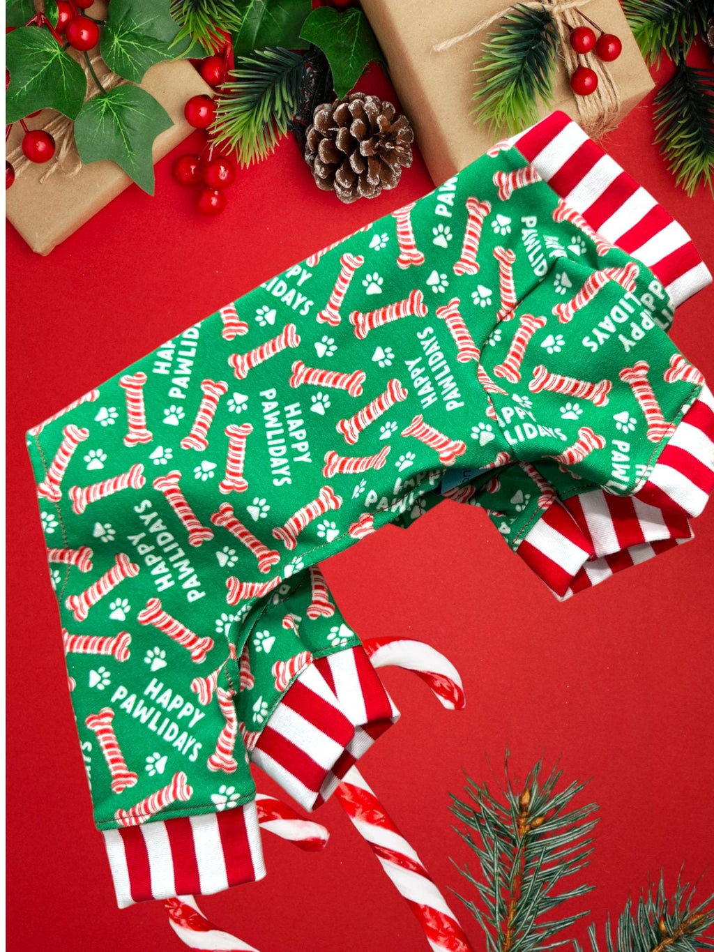 HAPPY PAWLIDAYS JAMMIES for Small Dogs,  Holiday Pet Clothing