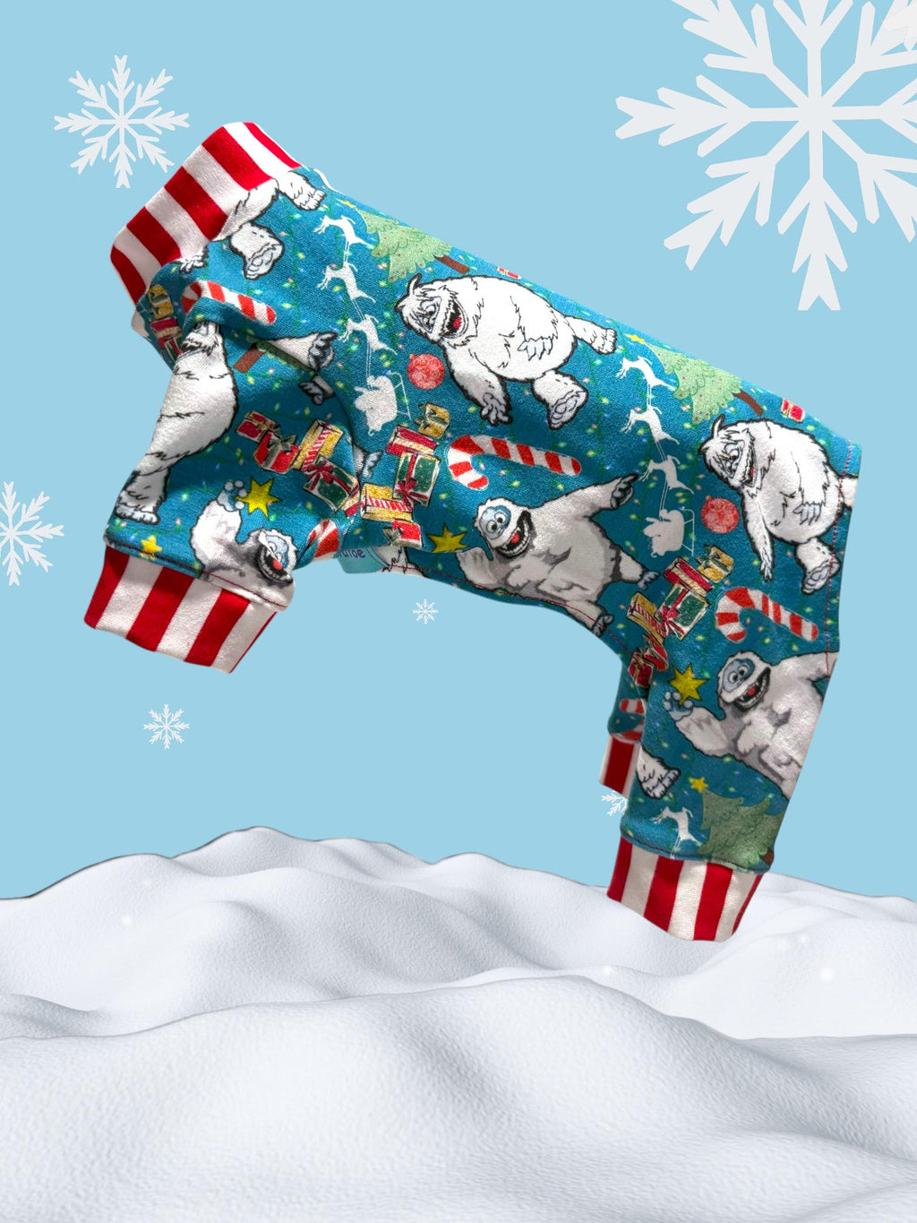 ABOMINABLE SNOWMAN CHRISTMAS Dog Jammies, Handmade Holiday Pet Clothes