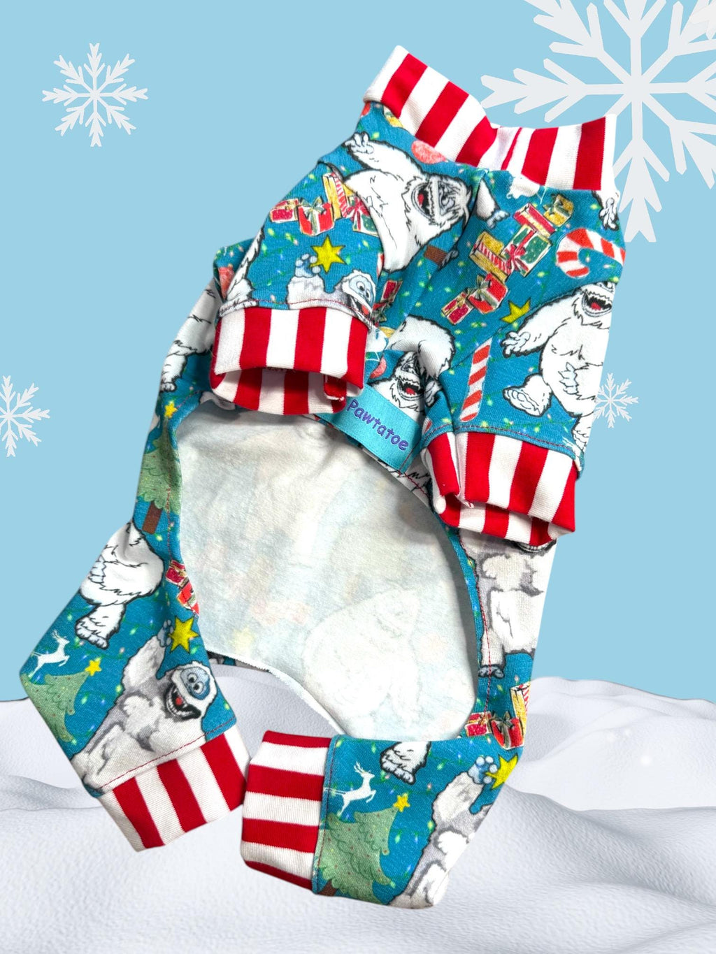 ABOMINABLE SNOWMAN CHRISTMAS Dog Jammies, Handmade Holiday Pet Clothes