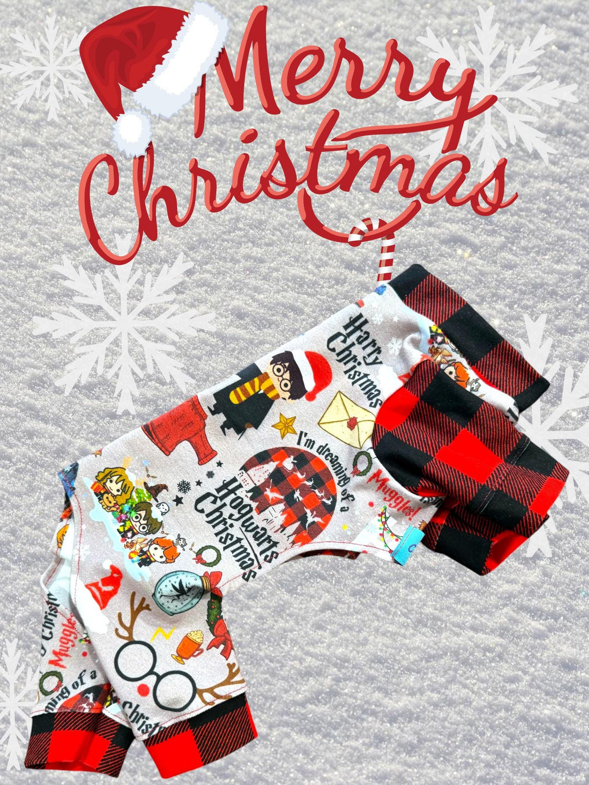 HARRY CHRISTMAS DOG Jammies, Handmade Holiday Pet Onesie