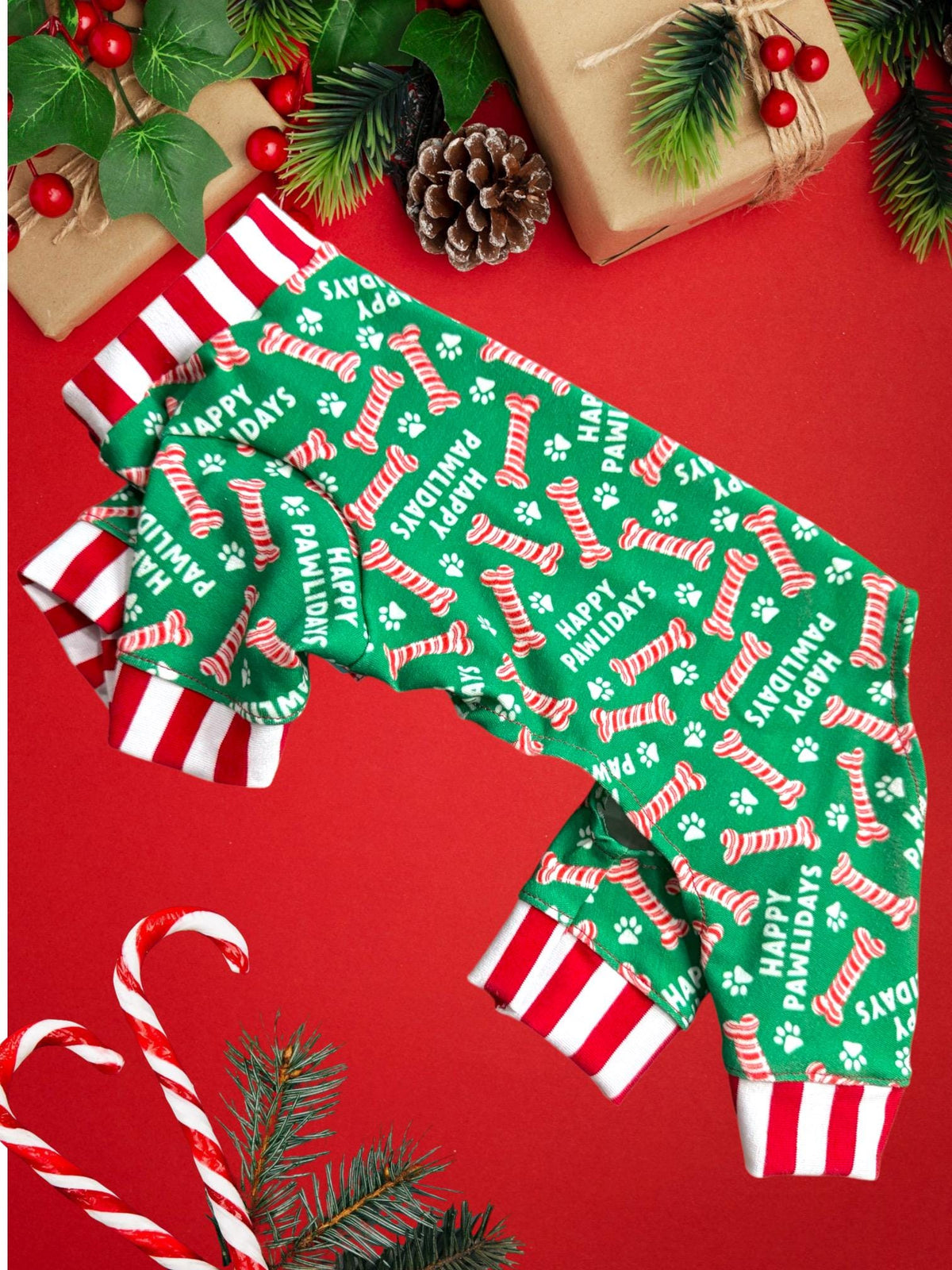 HAPPY PAWLIDAYS JAMMIES for Small Dogs,  Holiday Pet Clothing