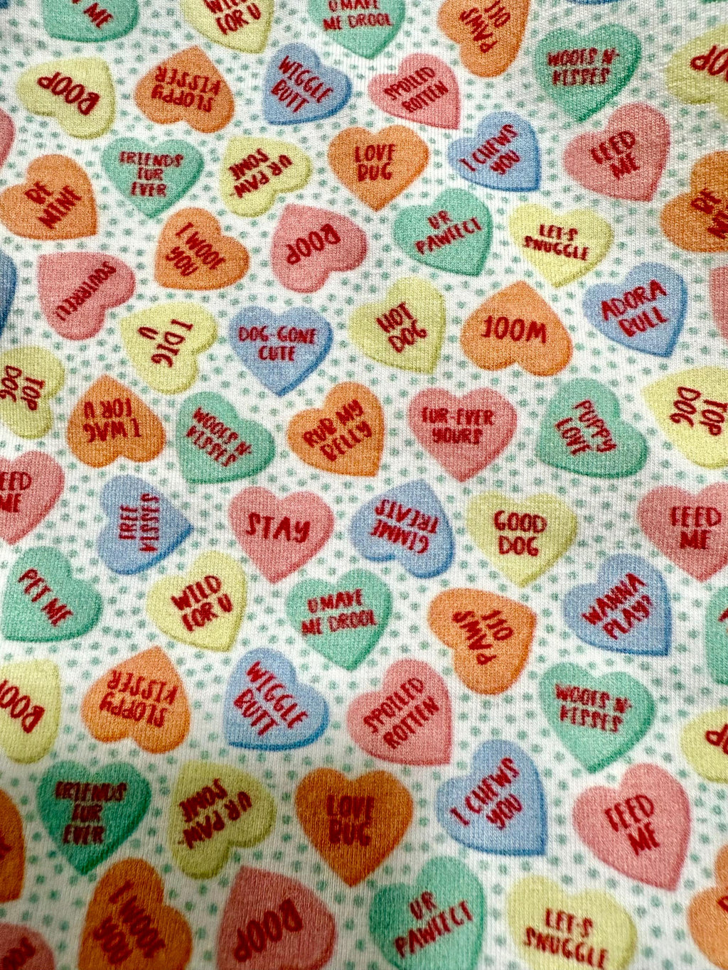 CANDY HEART JAMMIES for Small Pets, Stretch Onesie, Handmade Dog Clothing