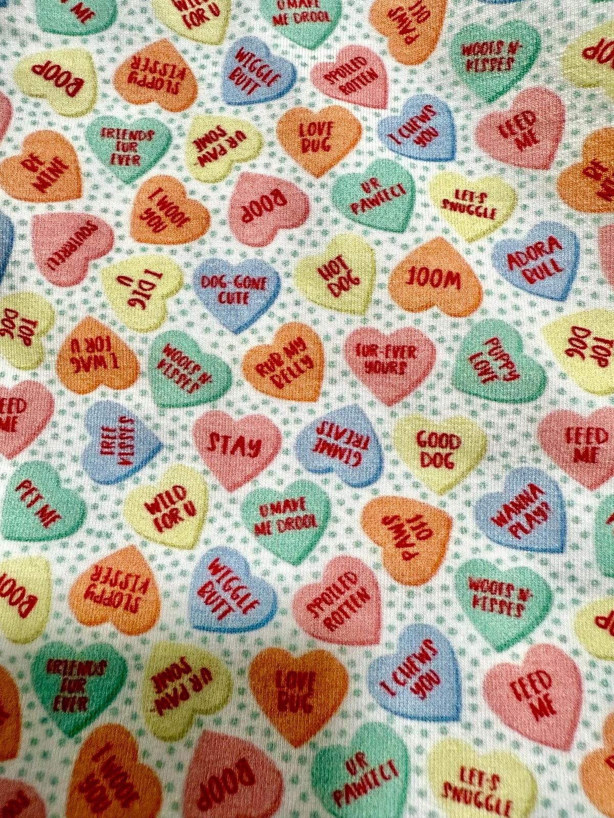CANDY HEART JAMMIES for Small Pets, Stretch Onesie, Handmade Dog Clothing