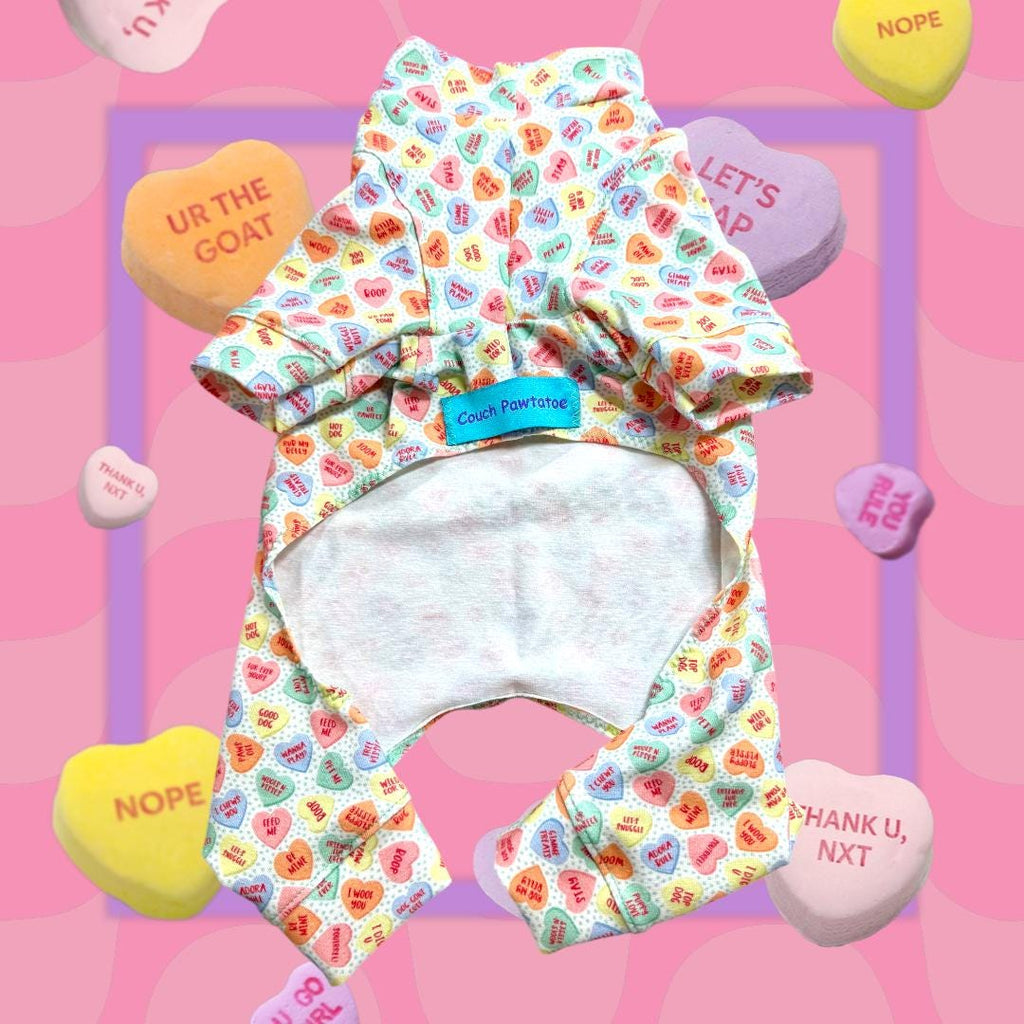 CANDY HEART JAMMIES for Small Pets, Stretch Onesie, Handmade Dog Clothing