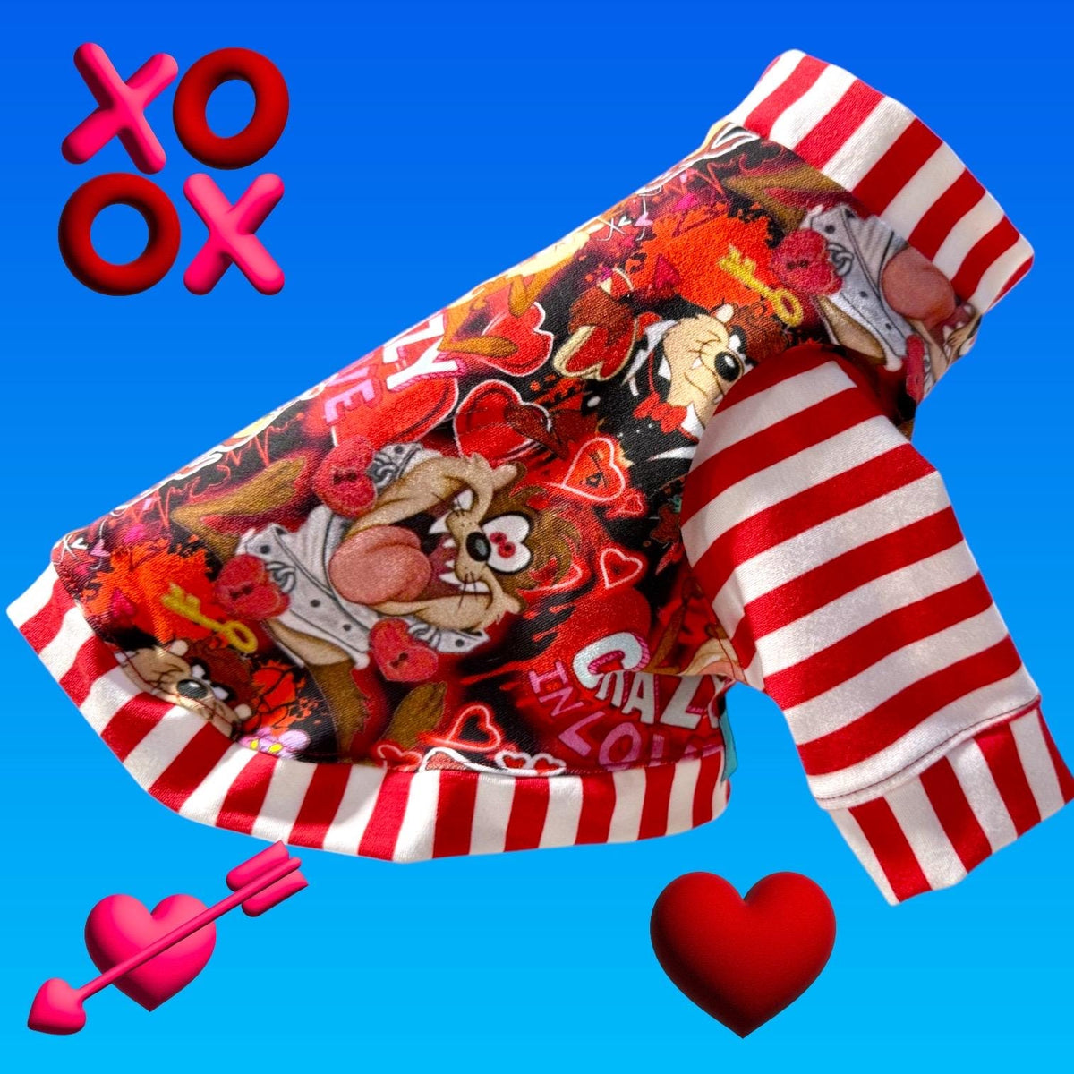 CRAZY IN LOVE, Taz Print Cotton Spandex Shirt for Small Pets, Handmade Stretch Dog Clothing