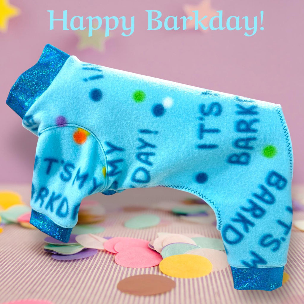 IT'S MY BARKDAY! Fleece Onesie for Small Pets, Celebrate in Blue Handmade Jammies