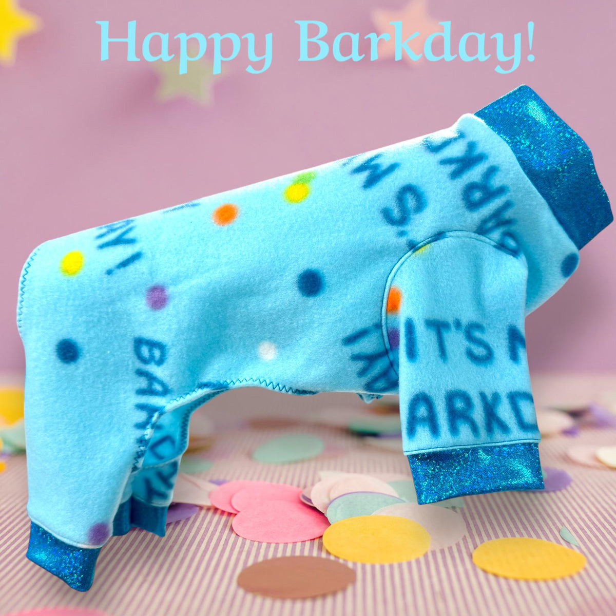 IT'S MY BARKDAY! Fleece Onesie for Small Pets, Celebrate in Blue Handmade Jammies