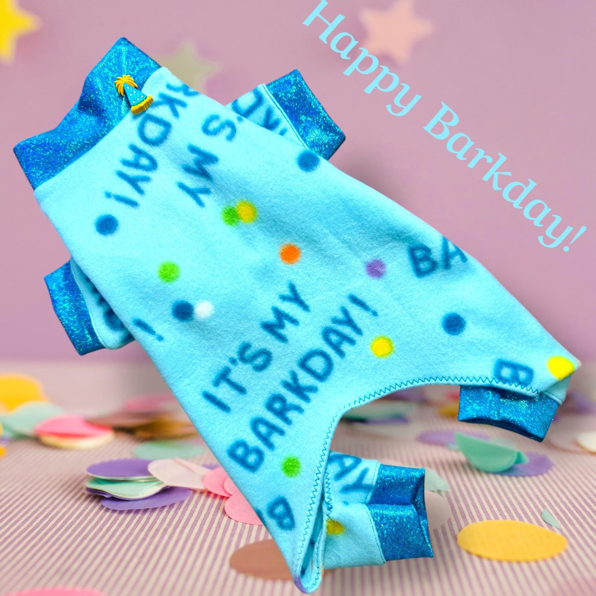 IT'S MY BARKDAY! Fleece Onesie for Small Pets, Celebrate in Blue Handmade Jammies