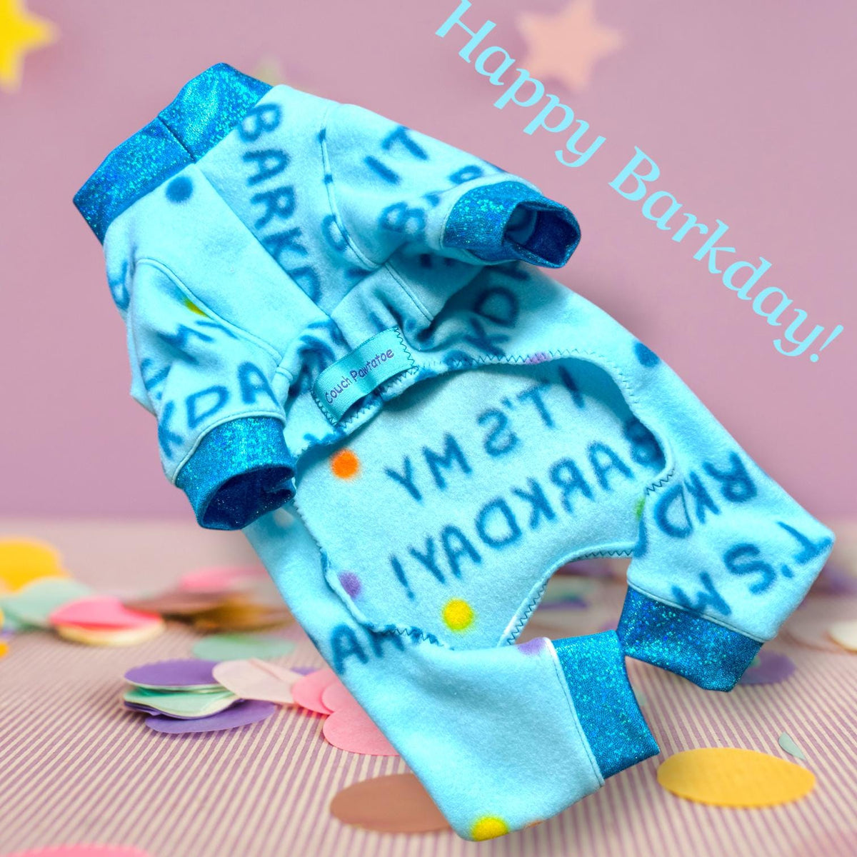 IT'S MY BARKDAY! Fleece Onesie for Small Pets, Celebrate in Blue Handmade Jammies