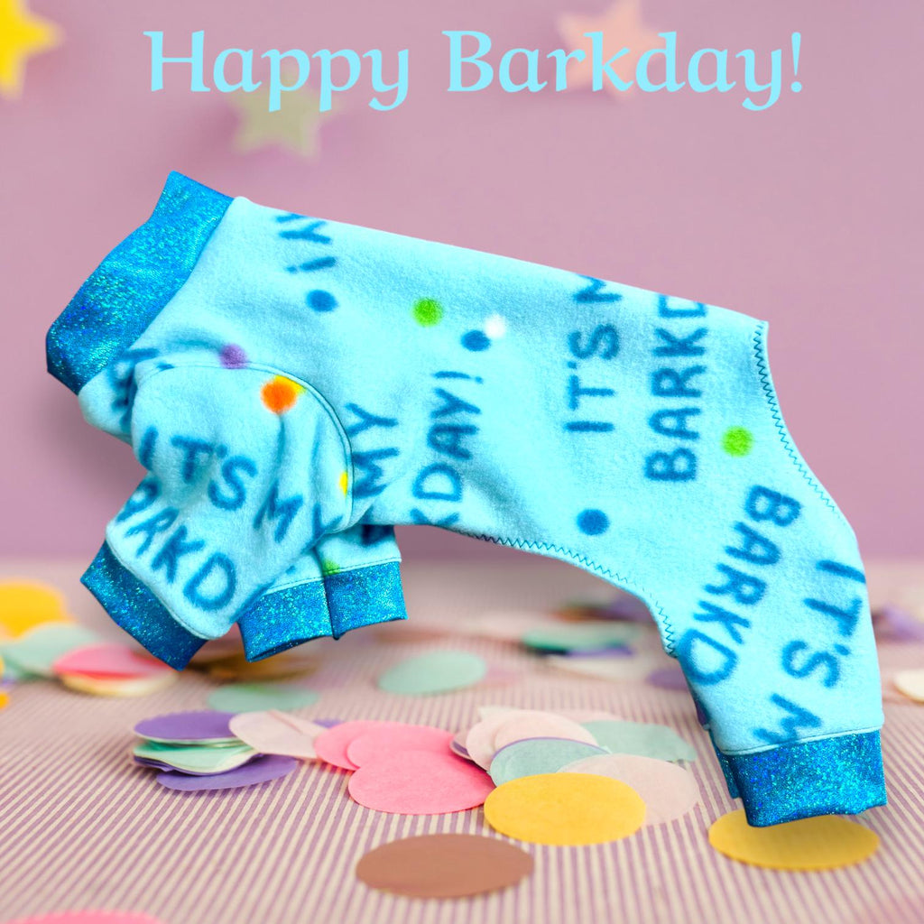 IT'S MY BARKDAY! Fleece Onesie for Small Pets, Celebrate in Blue Handmade Jammies