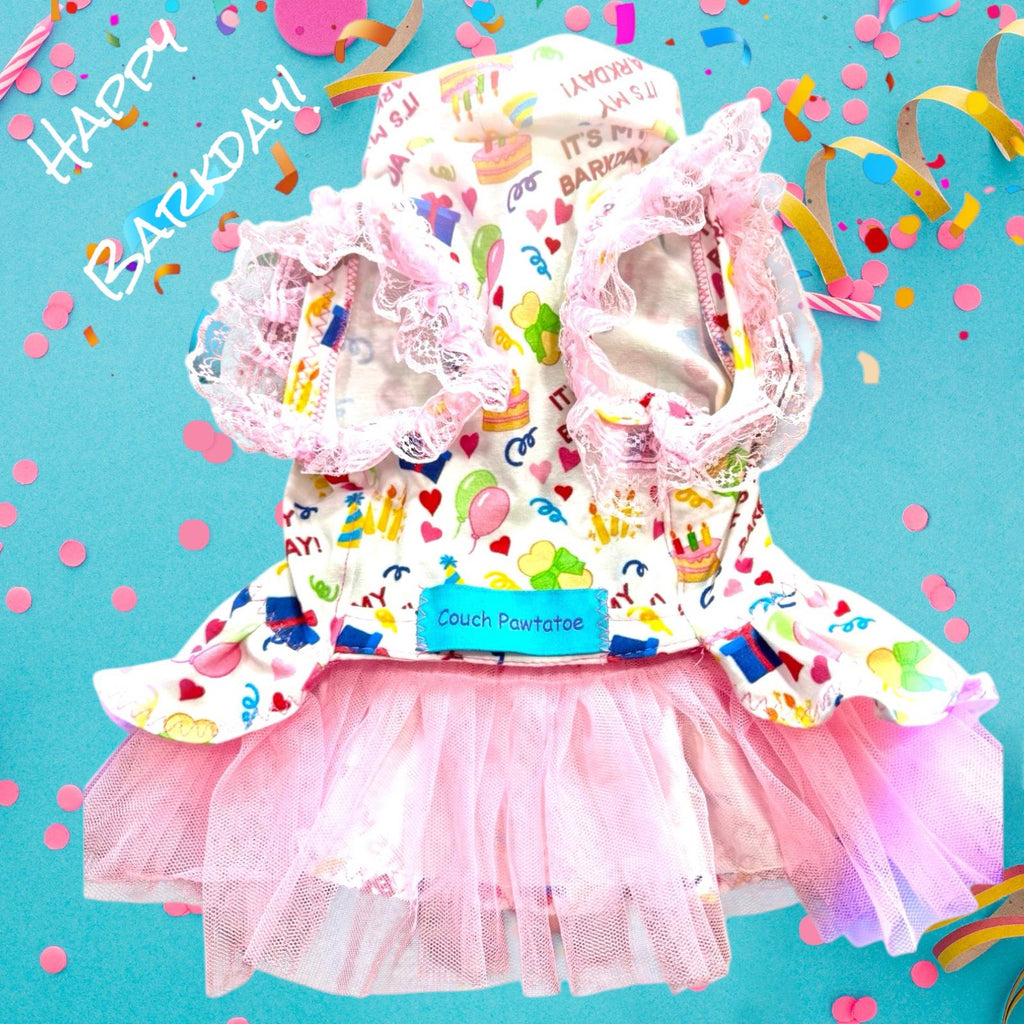 CELEBRATE MY BARKDAY Dog Dress, Handmade Dress for Small Pets
