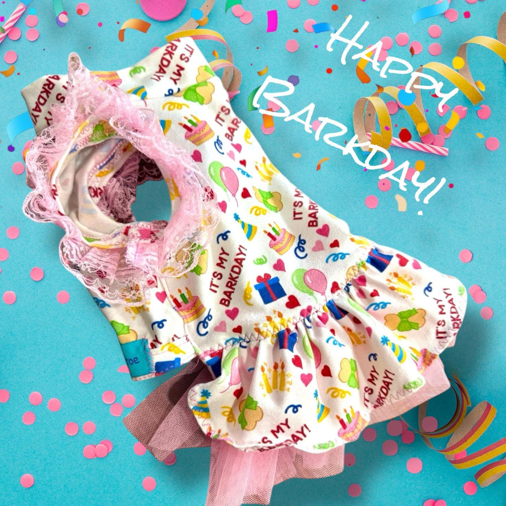 CELEBRATE MY BARKDAY Dog Dress, Handmade Dress for Small Pets