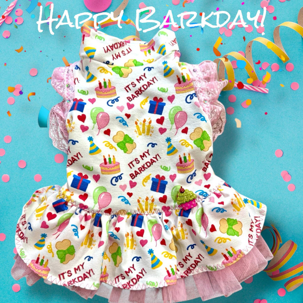 CELEBRATE MY BARKDAY Dog Dress, Handmade Dress for Small Pets