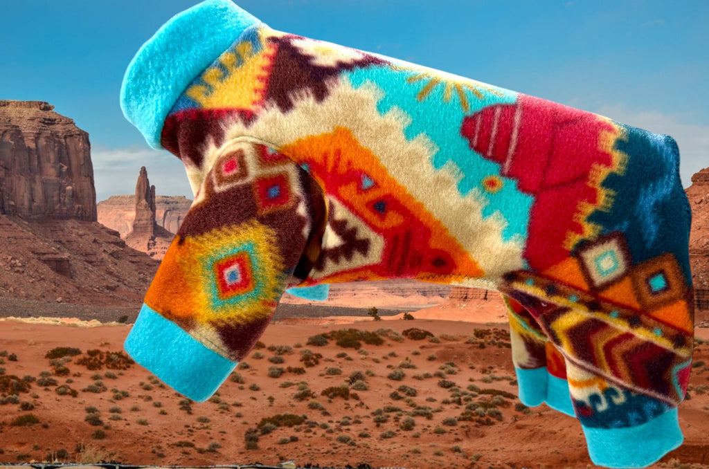 DESERT SUN FLEECE Dog Onesie, Handmade Jammies for Small Pets