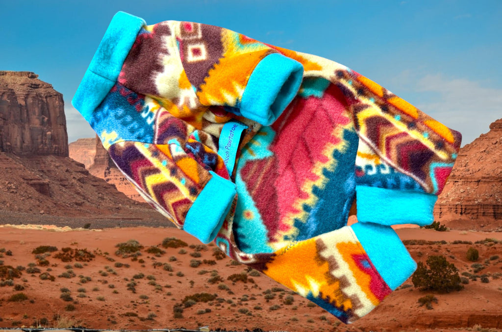 DESERT SUN FLEECE Dog Onesie, Handmade Jammies for Small Pets