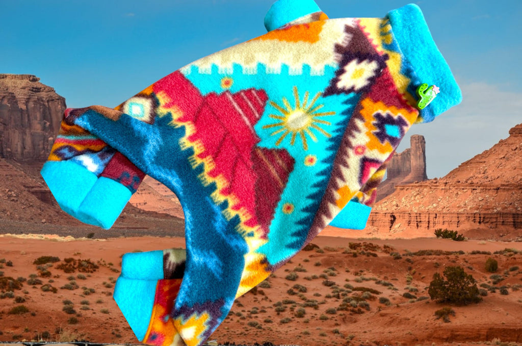 DESERT SUN FLEECE Dog Onesie, Handmade Jammies for Small Pets