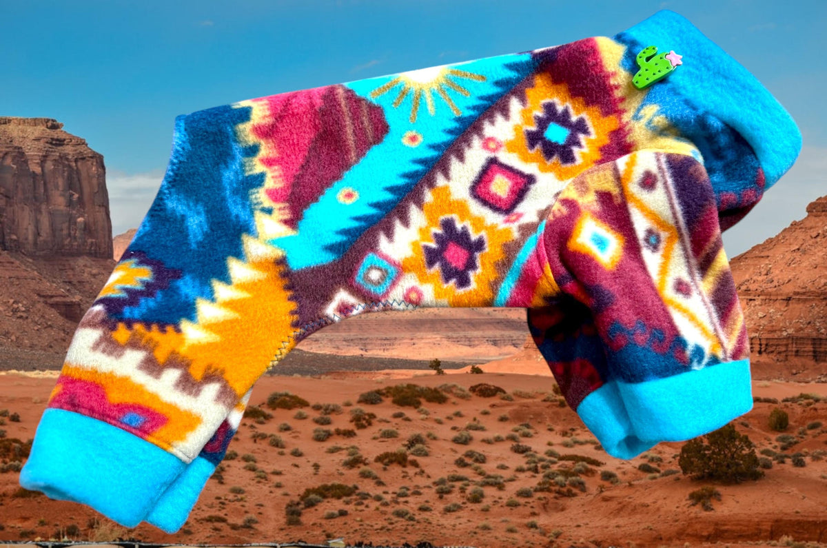 DESERT SUN FLEECE Dog Onesie, Handmade Jammies for Small Pets