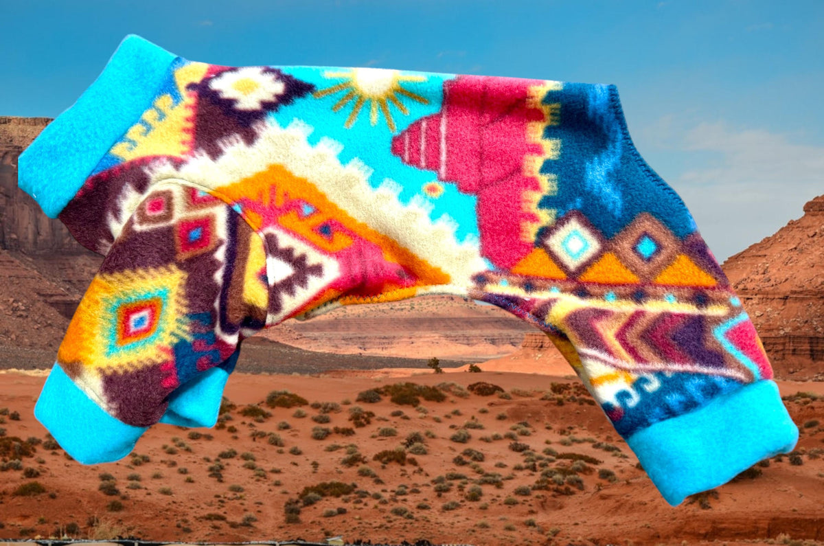 DESERT SUN FLEECE Dog Onesie, Handmade Jammies for Small Pets