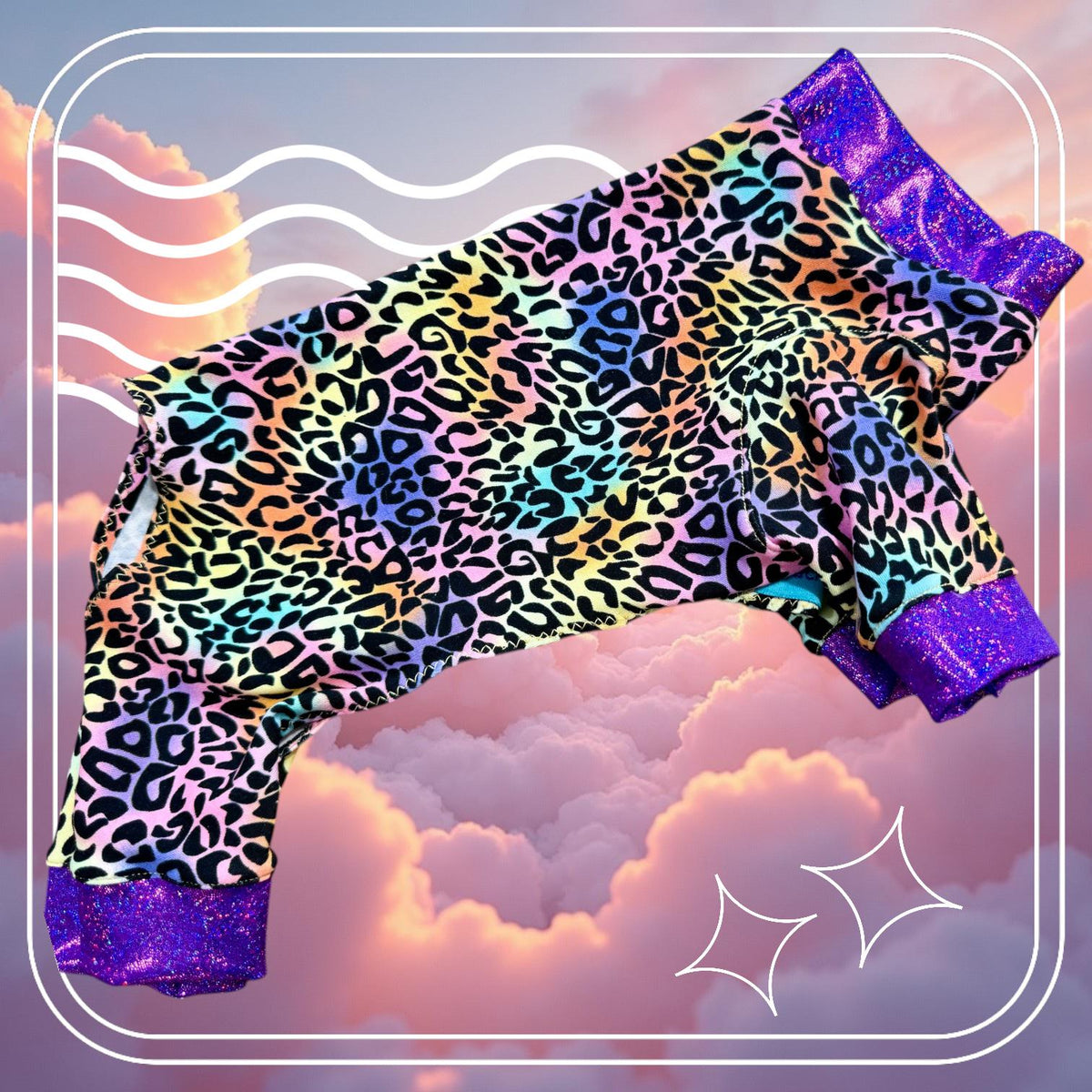 RAINBOW LEOPARD JAMMIES For Small Dogs, Handmade Pet Apparel