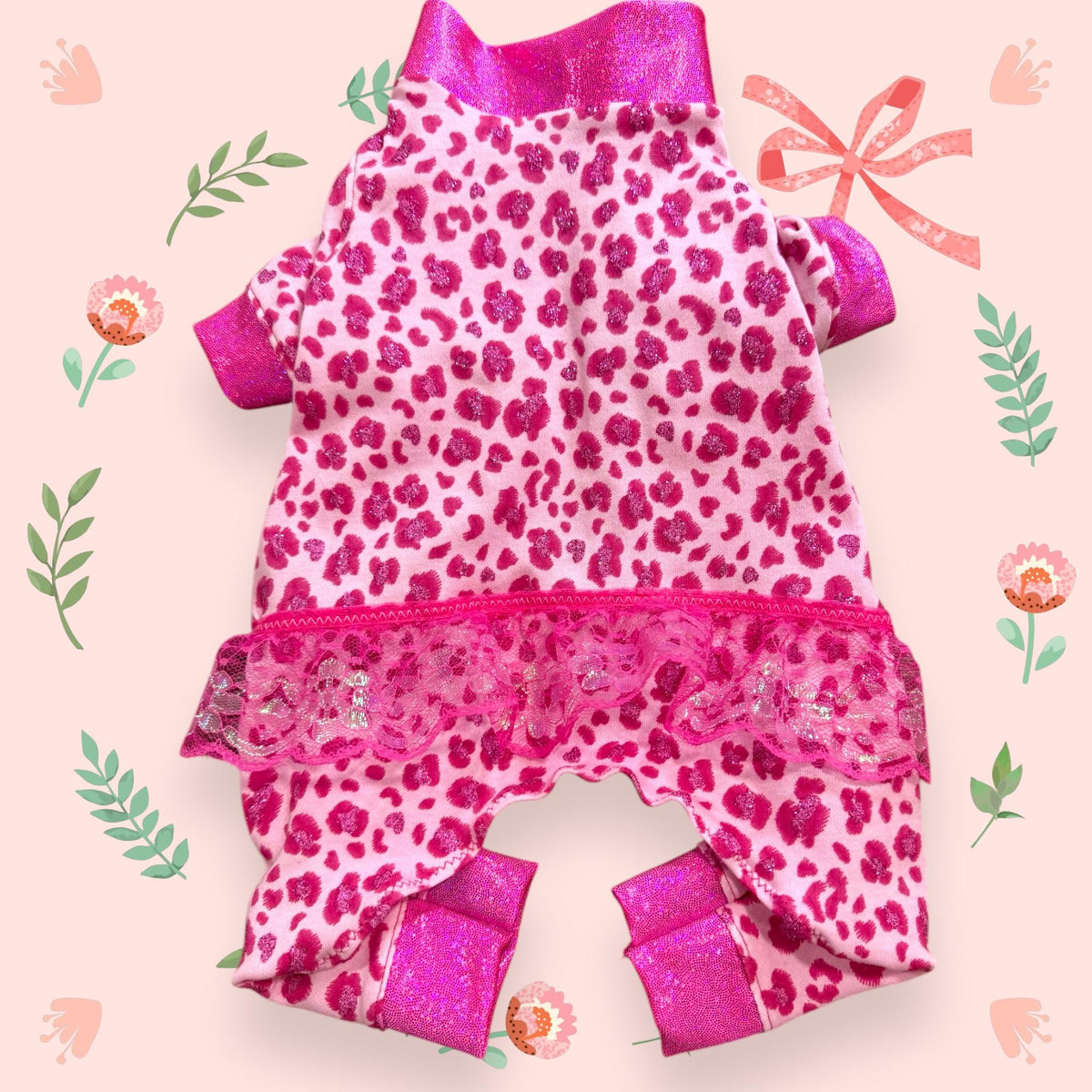 SPARKLY PINK LEOPARD Onesie for Small Dogs: Girly Dog Clothing with Tutu Skirt