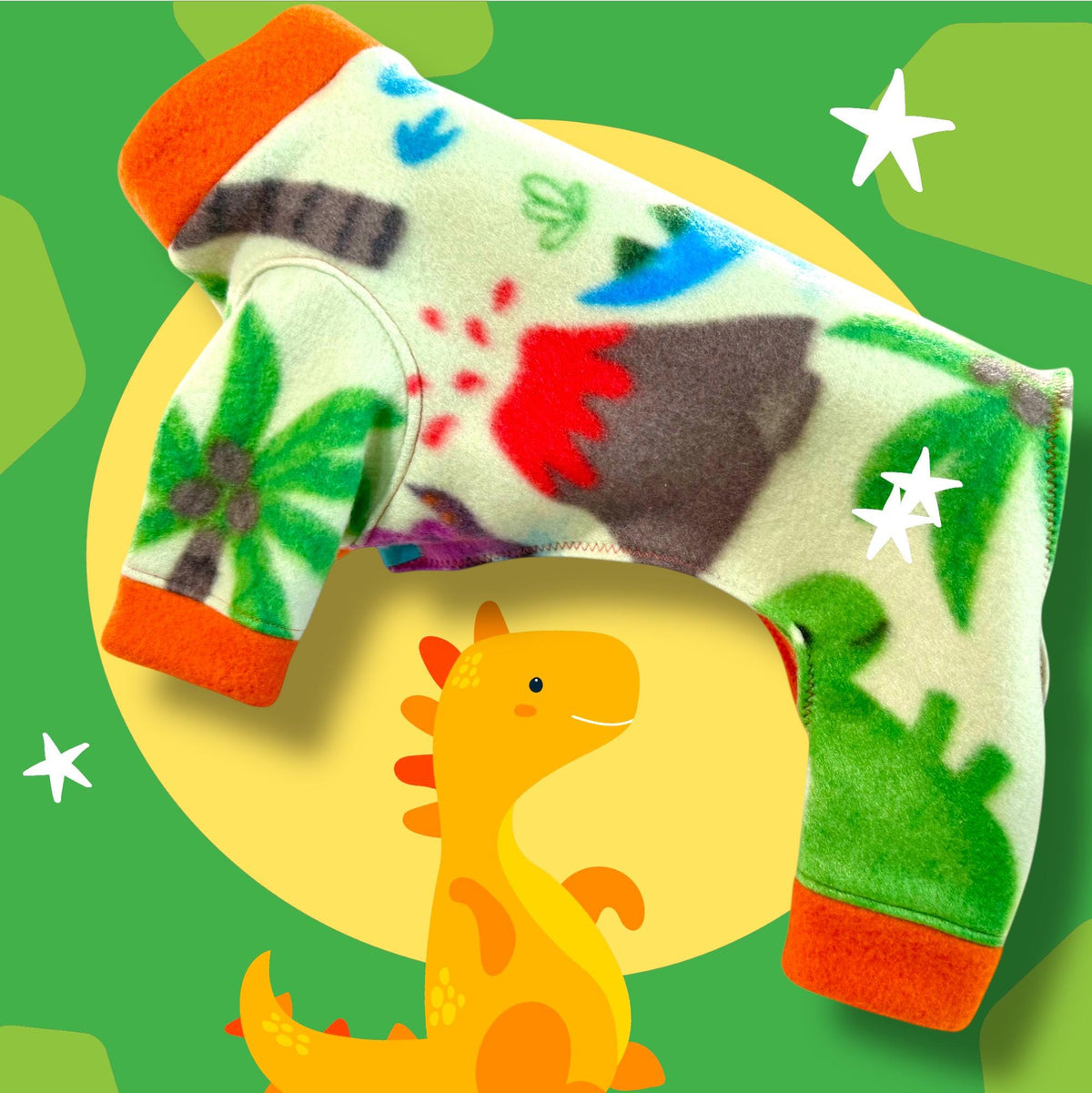 DINO-MITE FLEECE Jammies for Small Dogs, Handmade Small Pet Onesie