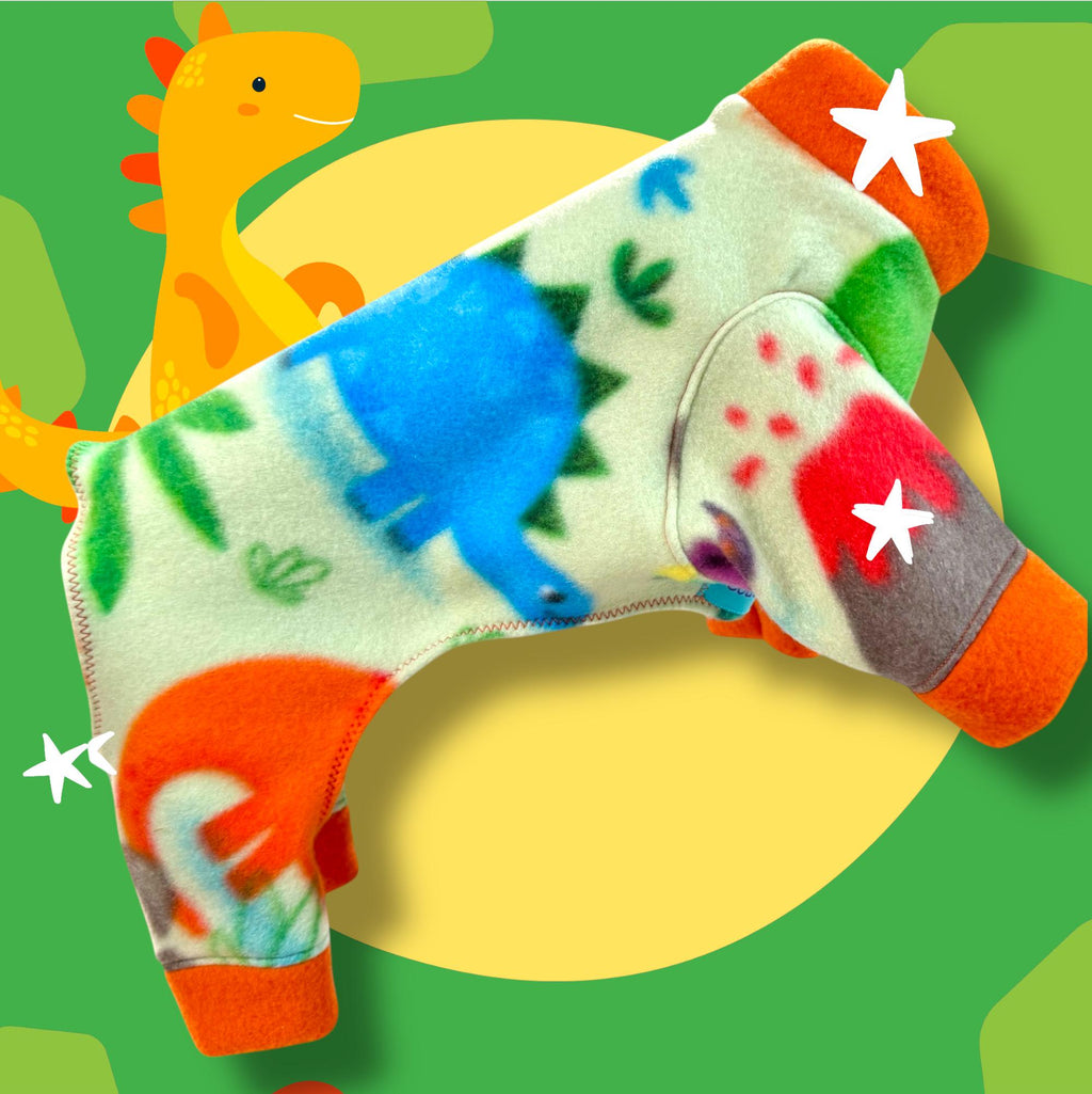 DINO-MITE FLEECE Jammies for Small Dogs, Handmade Small Pet Onesie