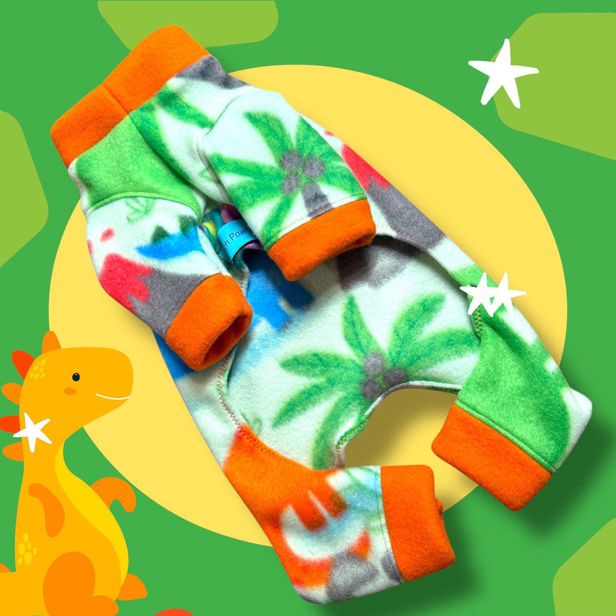 DINO-MITE FLEECE Jammies for Small Dogs, Handmade Small Pet Onesie