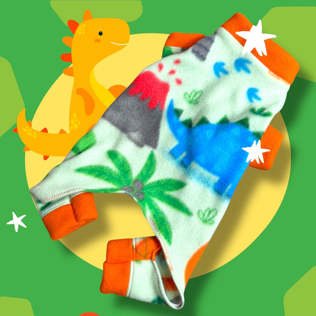 DINO-MITE FLEECE Jammies for Small Dogs, Handmade Small Pet Onesie