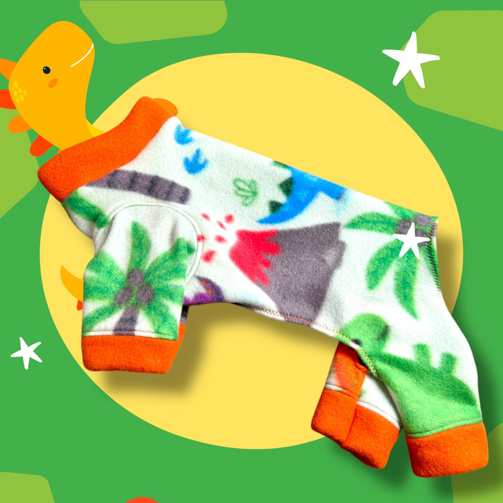 DINO-MITE FLEECE Jammies for Small Dogs, Handmade Small Pet Onesie