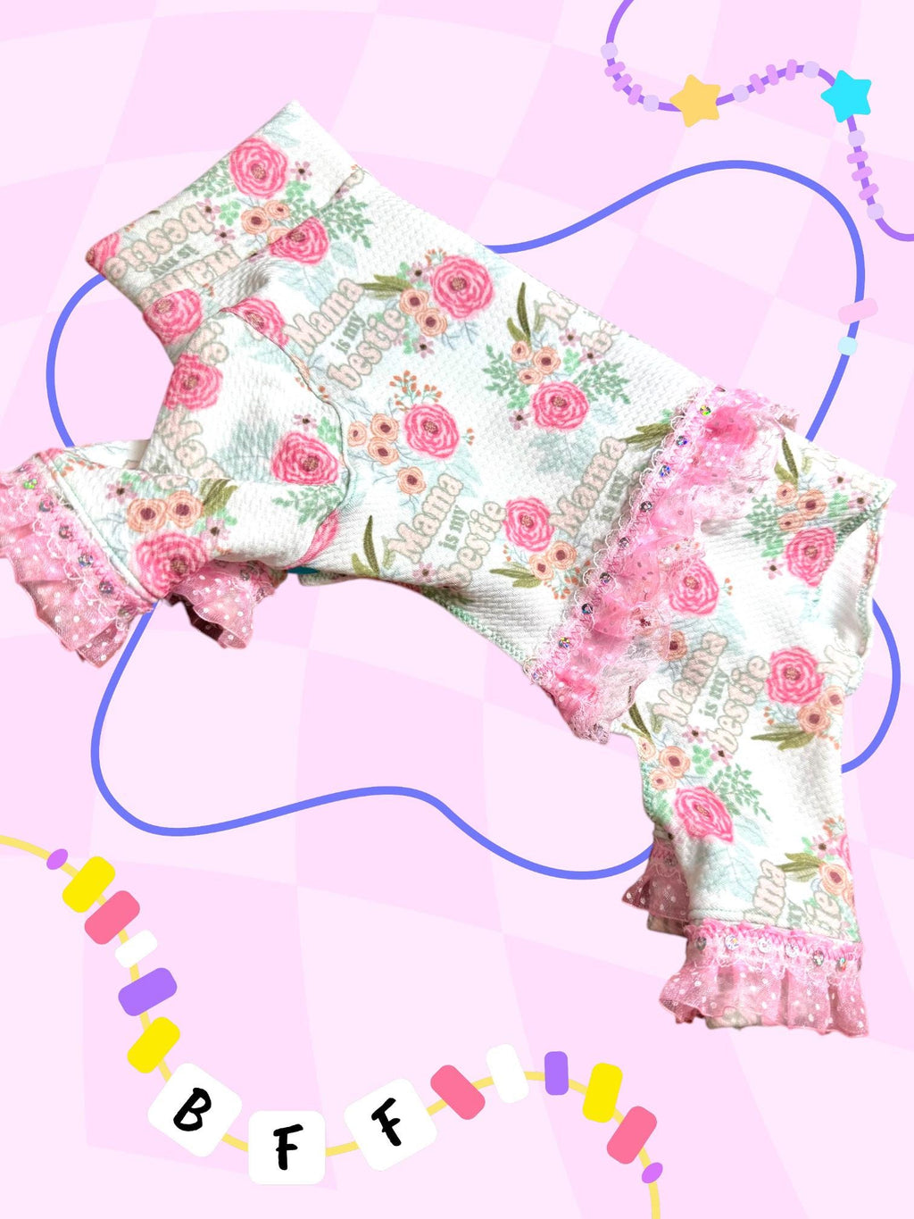 MAMA is MY BESTIE Floral Dog Jammies, Handmade Onesie for Girly Pets