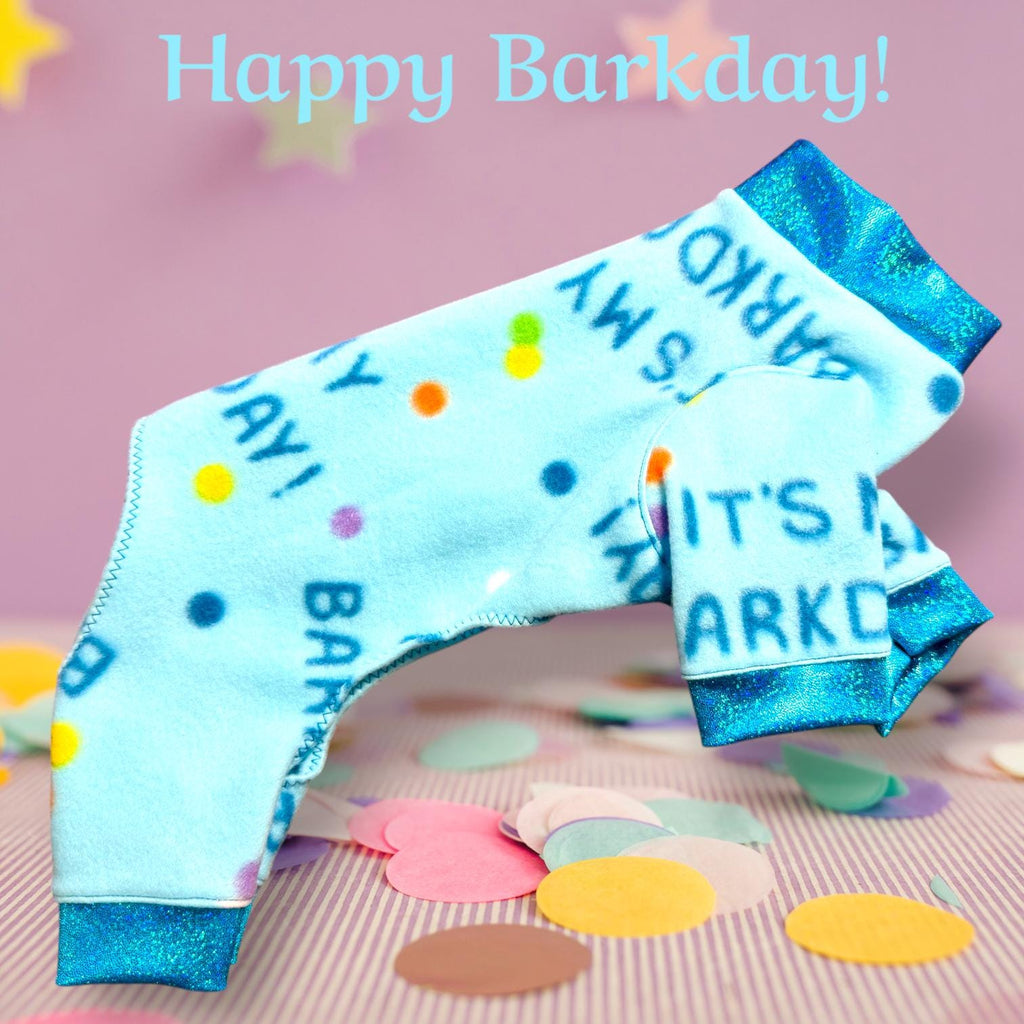IT'S MY BARKDAY! Fleece Onesie for Small Pets, Celebrate in Blue Handmade Jammies