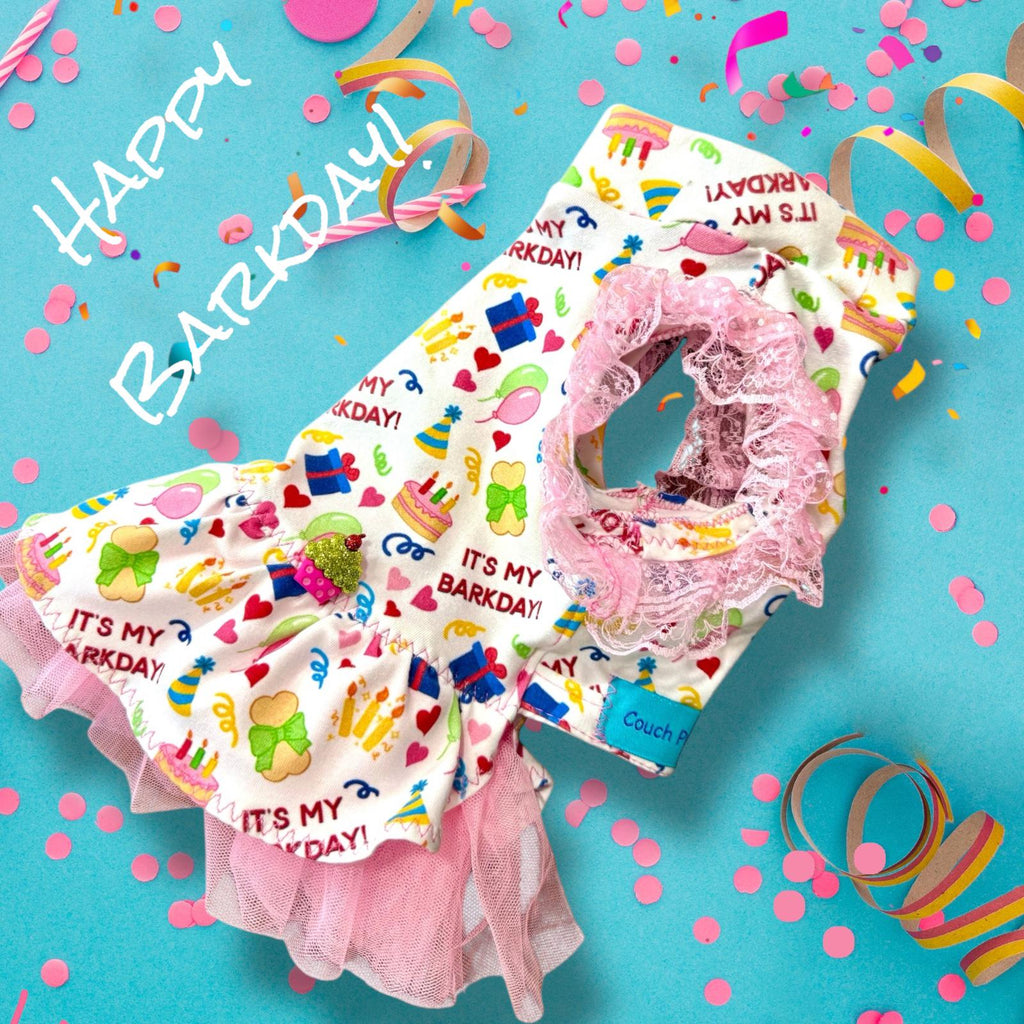 CELEBRATE MY BARKDAY Dog Dress, Handmade Dress for Small Pets
