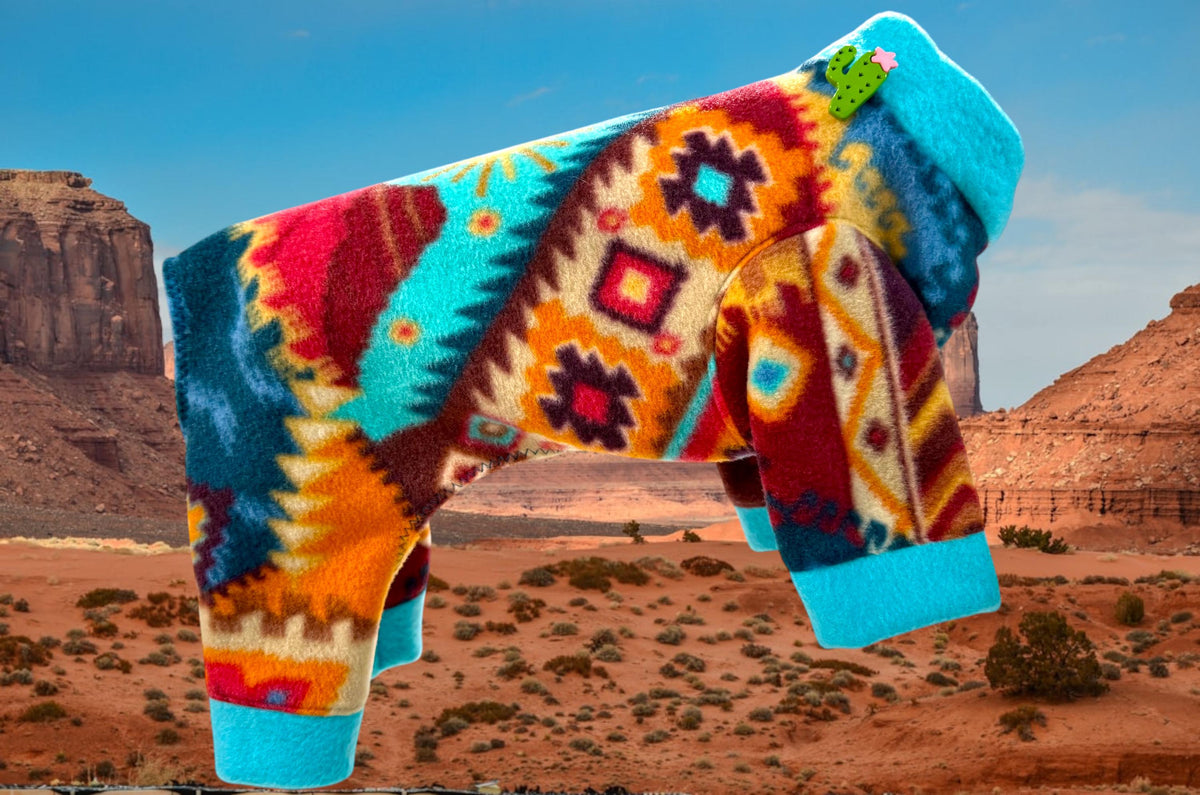 DESERT SUN FLEECE Dog Onesie, Handmade Jammies for Small Pets